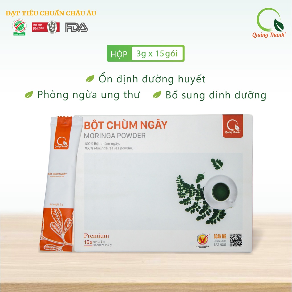 [CHÍNH HÃNG] Bột Chùm Ngây Quảng Thanh 100% Nguyên Chất Sấy Lạnh - Ngừa ung thư, ổn định đường huyết - Hộp tiện lợi