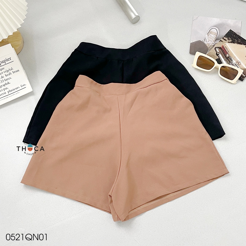 Quần short nữ lưng thun trơn nâu, đen THOCA HOUSE thoải mái, thoáng mát mặc nhà, đi chơi, đi làm