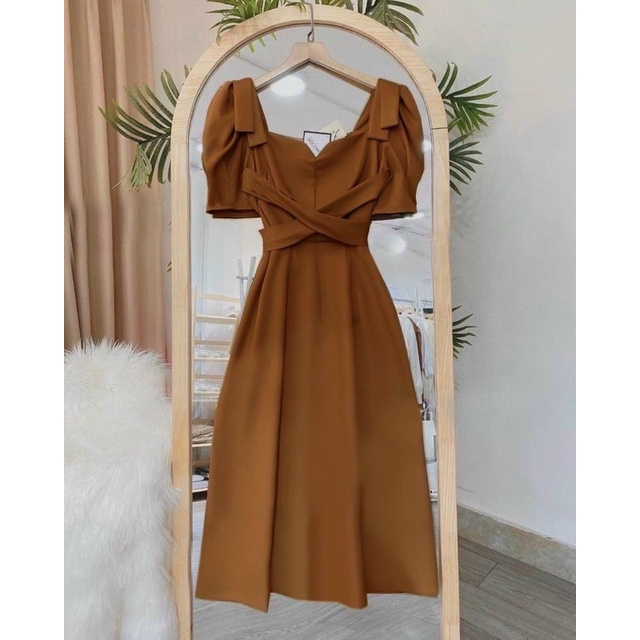 Đầm cổ vuông nơ vai dây chéo bigsize 50-90kg