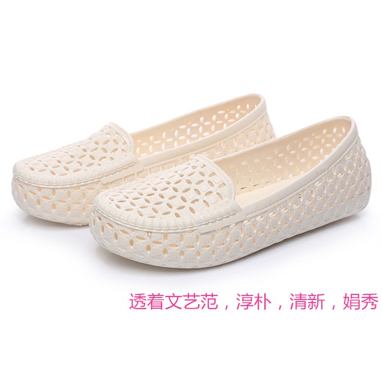 Giày Nhựa Đục Lỗ Đế Bằng Thời Trang Đi Biển Mùa Hè Cho Nữ
