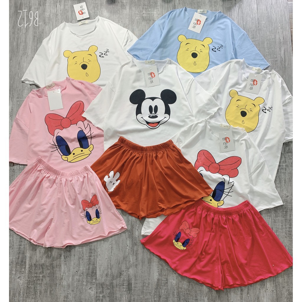[FREE SIZE 40-60KG] Sét bộ đồ quần đùi nữ giả váy Hoạt Hình Mickey Gấu Pooh Vịt Duck Siêu Cute