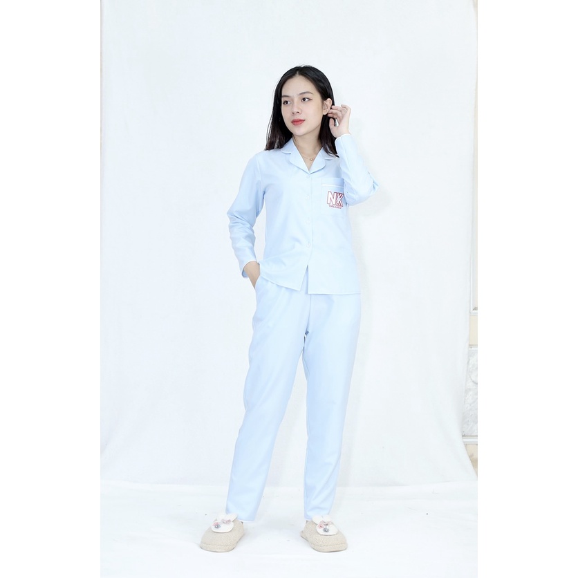 Set đồ bộ Pijama nữ P9 XANH NGỌC in chữ NKK tay dài, quần dài Thoải Mái Nhẹ Nhàng