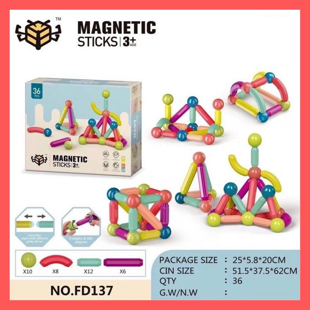 Bộ Đồ Chơi Xếp Hình Nam Châm Thông Minh Cao Cấp Magnetic Sticks, Đồ Chơi Giáo Dục Phát Triển Trẻ Em