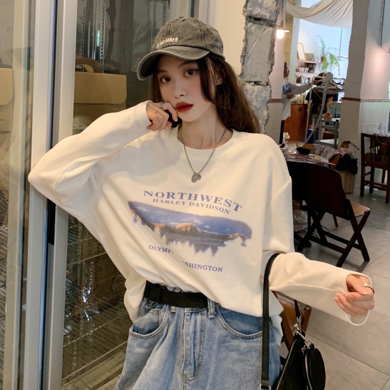 ZHELIHANGFEI Áo Thun Nữ Tay Dài In Chữ Thời Trang Trẻ Trung