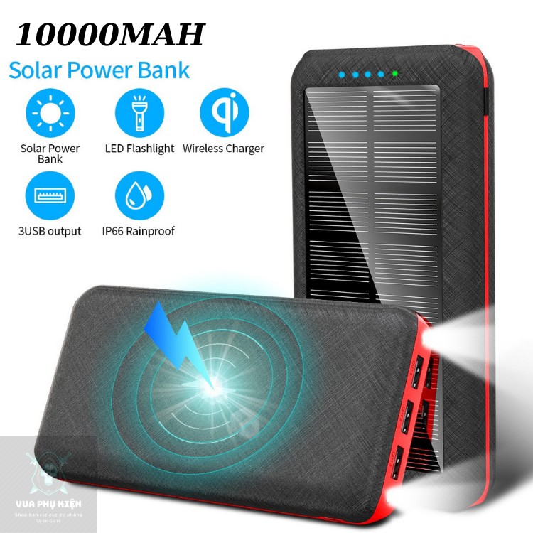 Sạc Năng Lượng Mặt Trời 10000 mah, Sạc Dự Phòng Solar Power Bank  Tự Nạp Pin Khi Có Ánh Sáng Giá Sĩ Chính Hãng