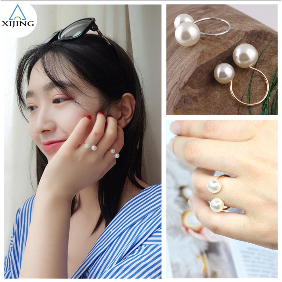 Nhẫn thiết kế chữ U vòng hở có thể điều chỉnh đính ngọc trai dành cho nữ