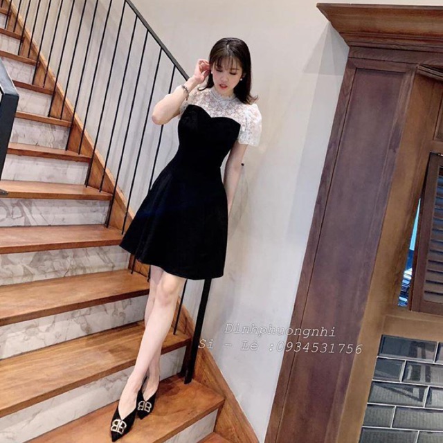 ĐẦM ĐEN XOÈ PHỐI TAY REN TRẮNG💋