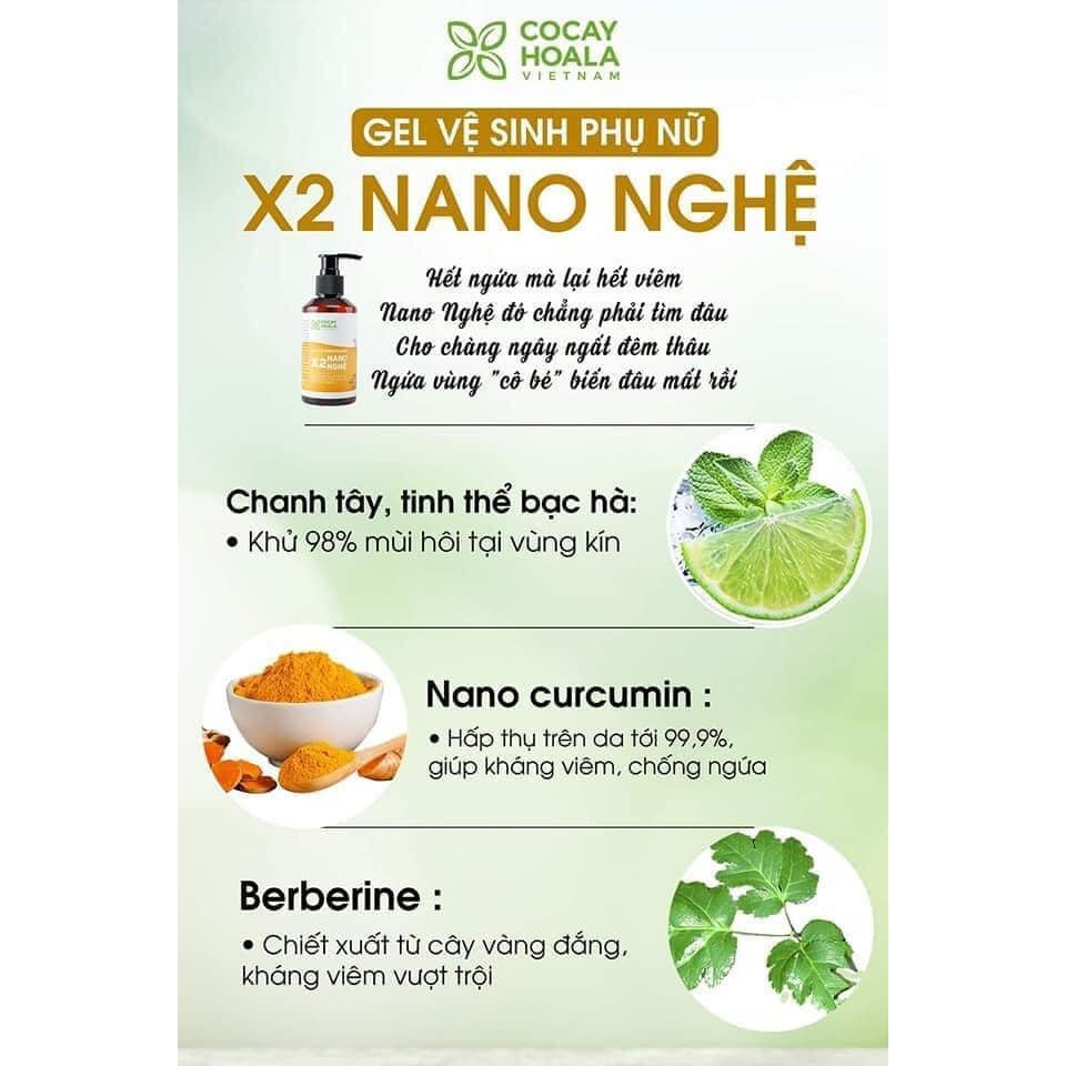 Dung Dịch Vệ Sinh x2 nano nghệ, Gel vệ sinh phụ nữ Cỏ cây hoa lá - 150ml