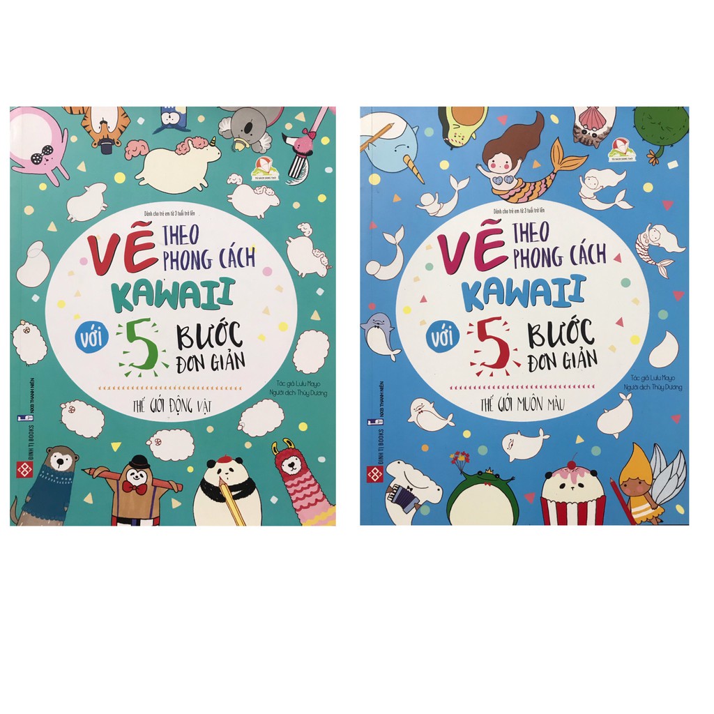 Sách - Vẽ theo phong cách Kawaii với 5 bước đơn giản, thế giới động vật + thế giới muôn màu (combo 2 cuốn)