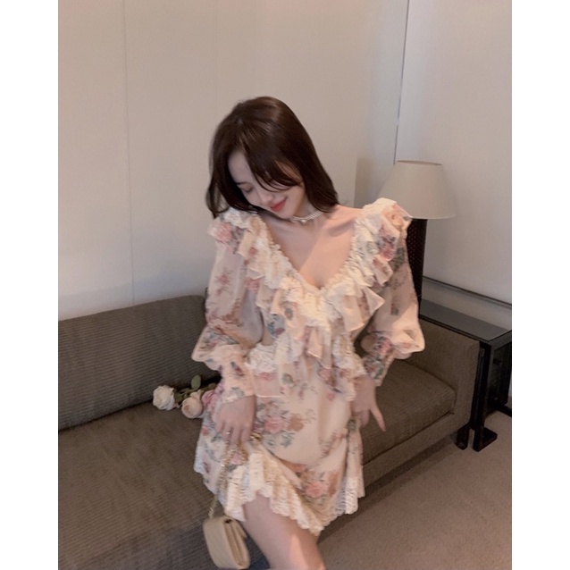 ĐẦM HOA RETRO NỮ XẺ EO NỮ TÍNH ULZZANG HOT