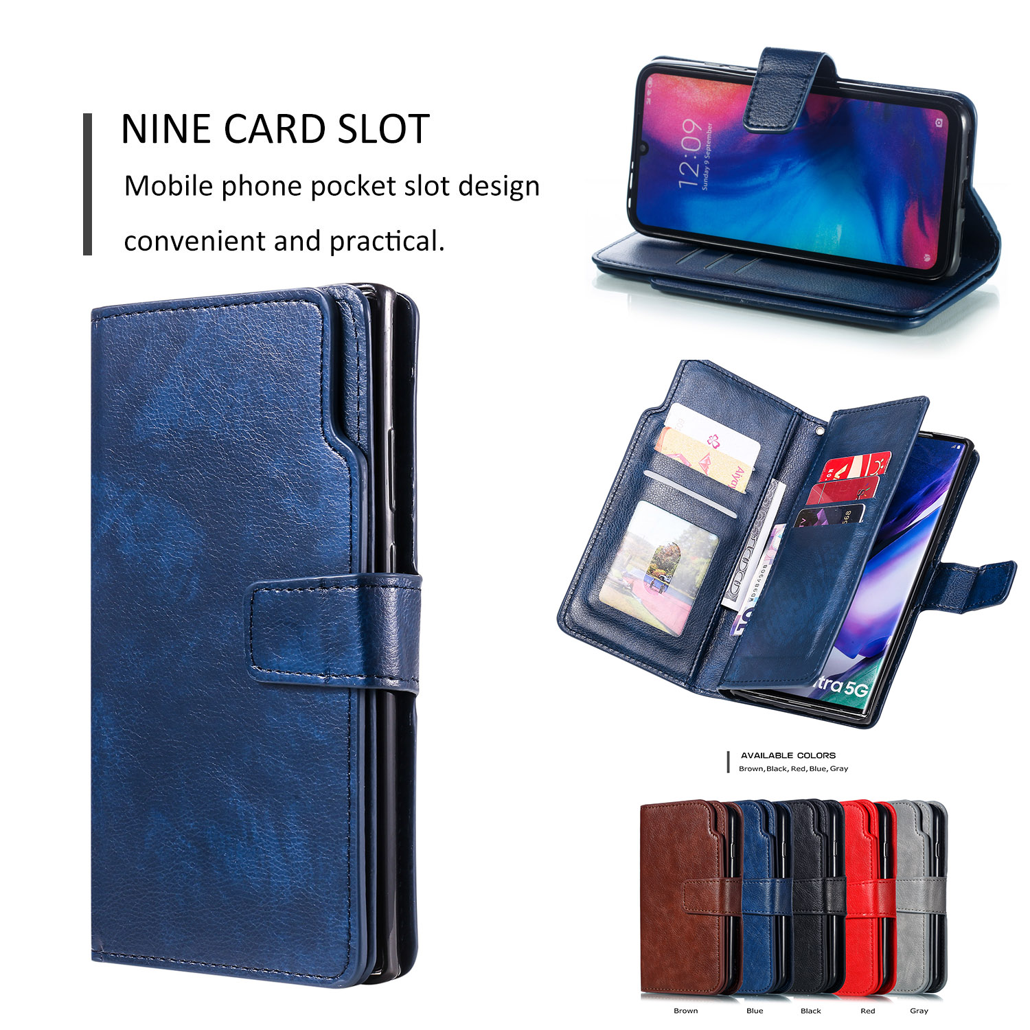 Samsung Nine Card Slot Leather Case S21 Plus S21 ULtra M02S M02 Luxury Retro Full Protection Flip Soft Cover Casing Wallet Multi-card Slot Bracket Phone Case Protective Shell Bin Ladies Gifts Shockproof Anti-fall