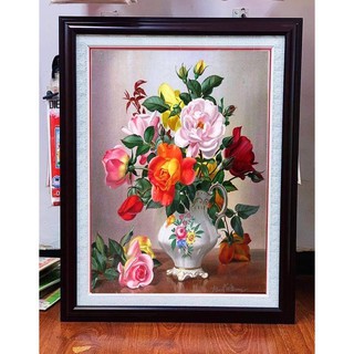 Tranh Đính Đá BÌNH HOA NGHỆ THUẬT (ĐÁ ABC CAO CẤP). Kích Thước: 71cm x 59cm