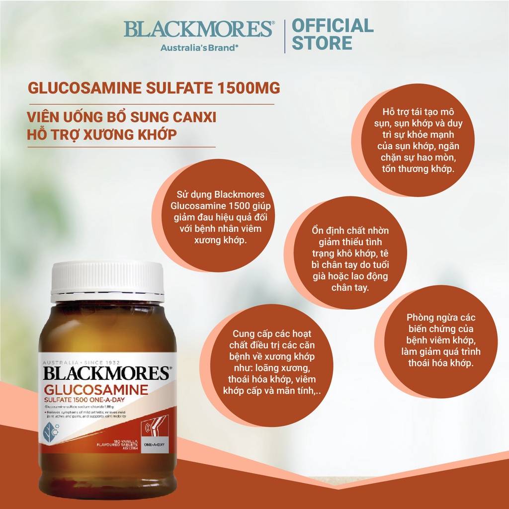 Blackmores Glucosamine 1500mg, Viên Uống Bổ Xương Khớp Của Úc 180 viên