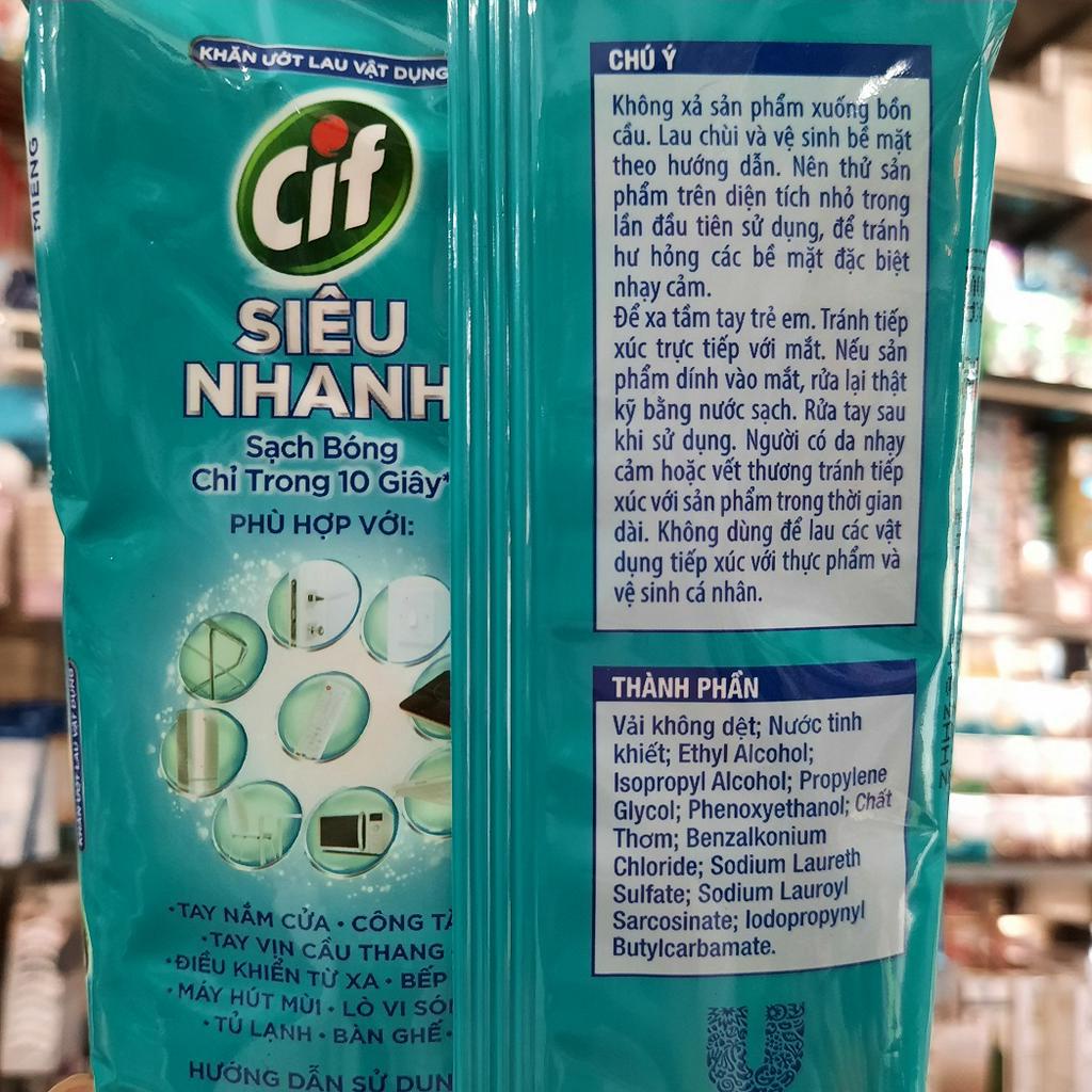 Khăn ướt lau vật dụng siêu nhanh Cif hương chanh tươi mát gói 30 miếng