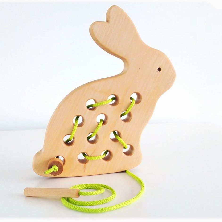 Thú đan gỗ đồ chơi thông mình Montessori cho bé rèn luyện đổi tay- Con thỏ