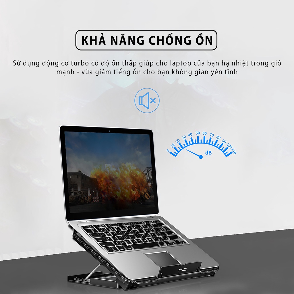 Đế tản nhiệt laptop máy tính bảng mcbook SIDOTECH Q100 làm mát nhanh đèn led gaming quạt chống ồn 4 mức chỉnh độ cao