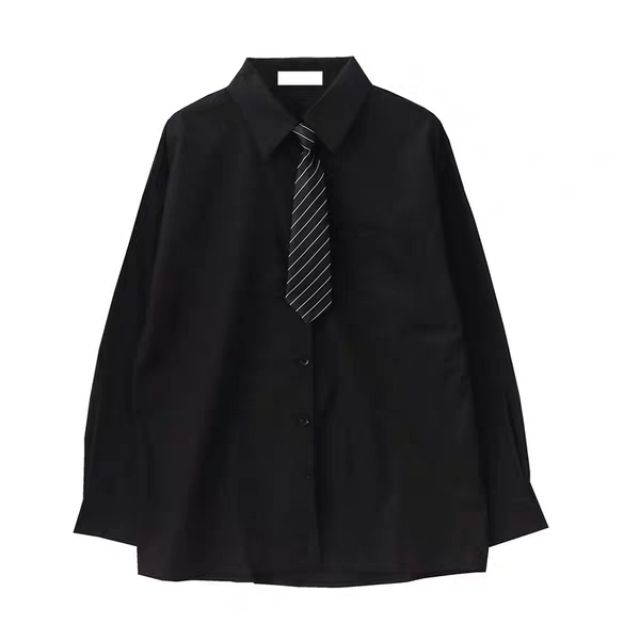 Áo sơ mi unisex đen trắng kèm cà vạt