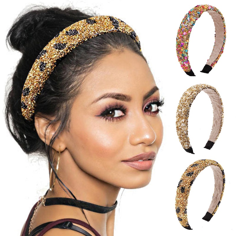 Băng Đô Bandana Họa Tiết Da Báo Đính Hạt Pha Lê Lấp Lánh Phong Cách Baroque