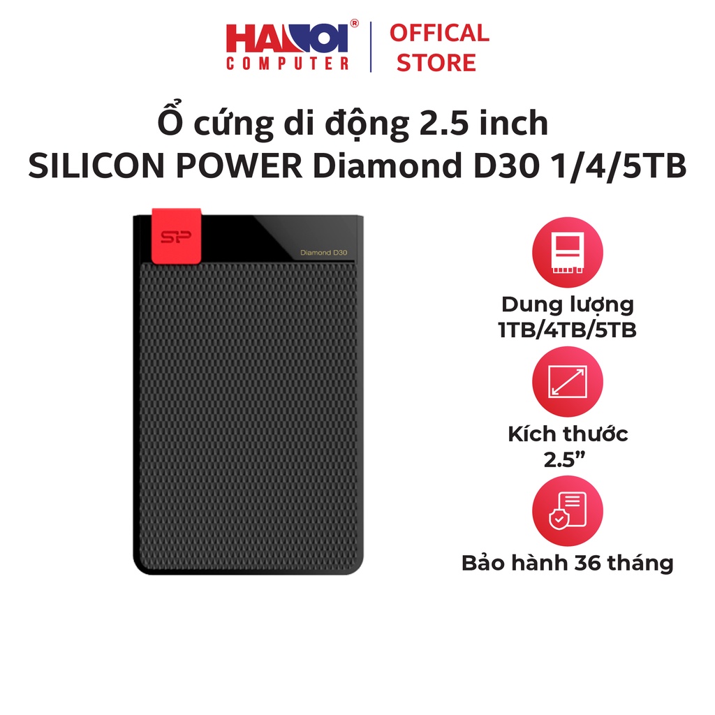Ổ cứng di động SILICON POWER Diamond D30 Black, 2.5 inch (USB 3.1 Gen1/USB 3.0) - Bảo hành 3 năm