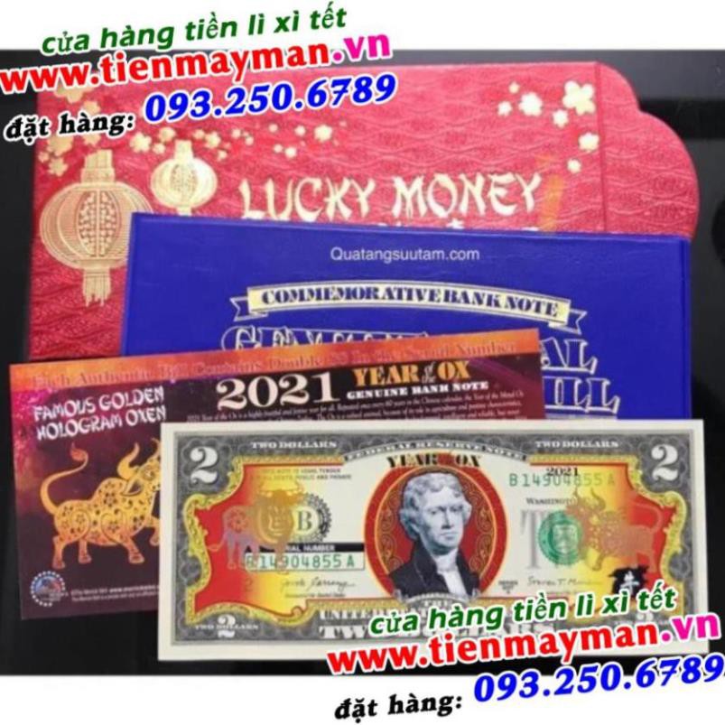 [GIÁ SỈ] Tiền Phong Thủy 2 USD Hình Con Trâu mạ vàng Mỹ 2021.