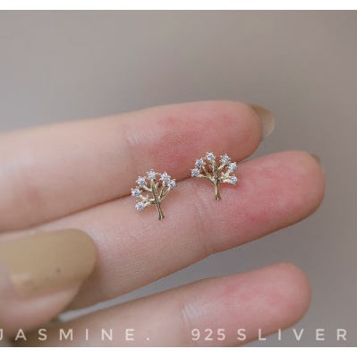 Bông tai mạ bạc 925 nhiều kiểu dáng mini tinh tế đính đá zircon vàng 24k