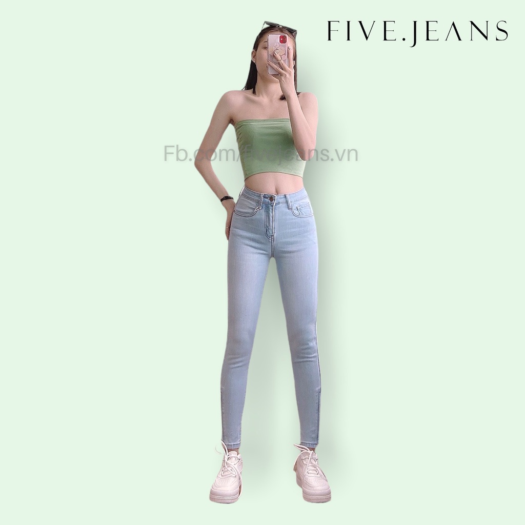 Quần Jeans nữ phom skinny ôm tôn dáng có khóa dưới gấu màu xanh nhạt thời trang Five Jeans