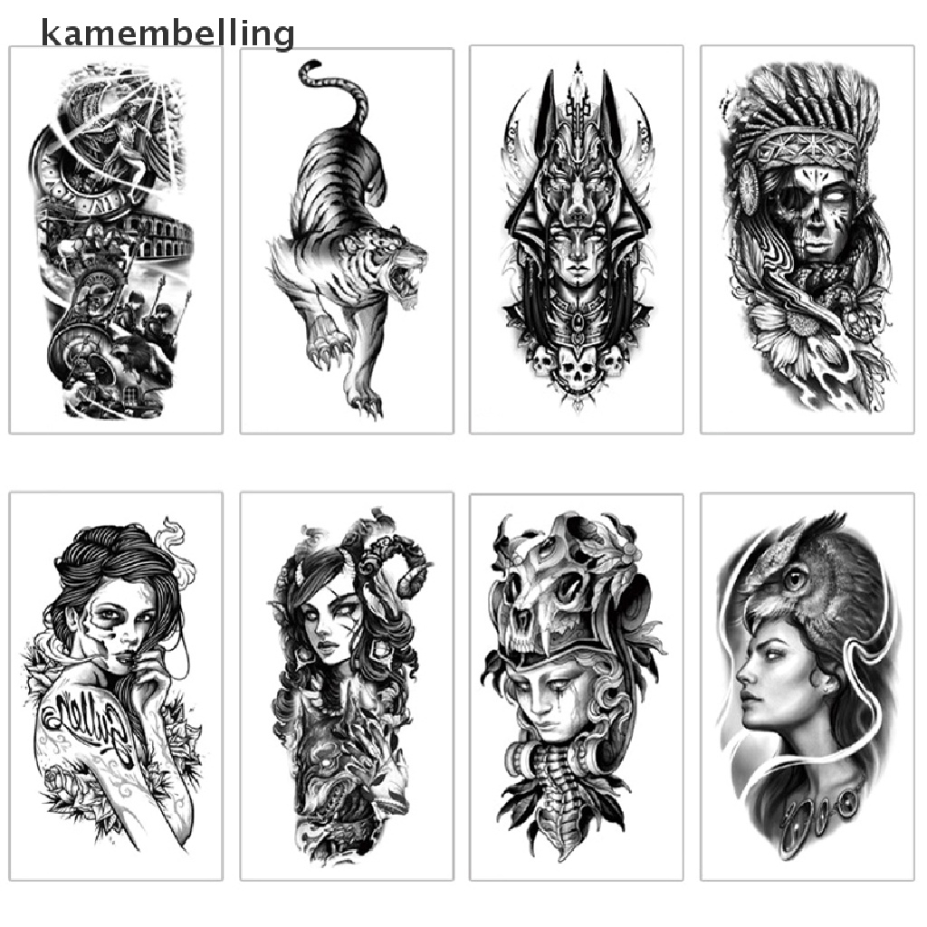 Kamembelling Hình Xăm Dán Tạm Thời Chống Thấm Nước Hình Sư Tử / Rắn / Hổ Màu Đen