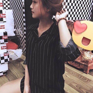 Áo Sơ Mi Kẻ Sọc nữ tay dài chất thun lạnh hót