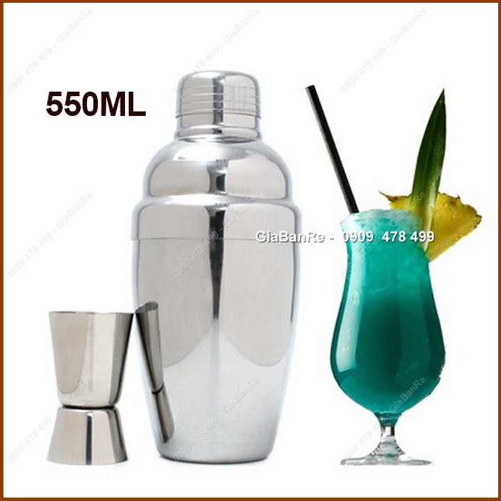 Combo Bình Lắc Inox 550ml Cocktail ,Trà Sữa Và Ly Đong 2 Đầu - 6392