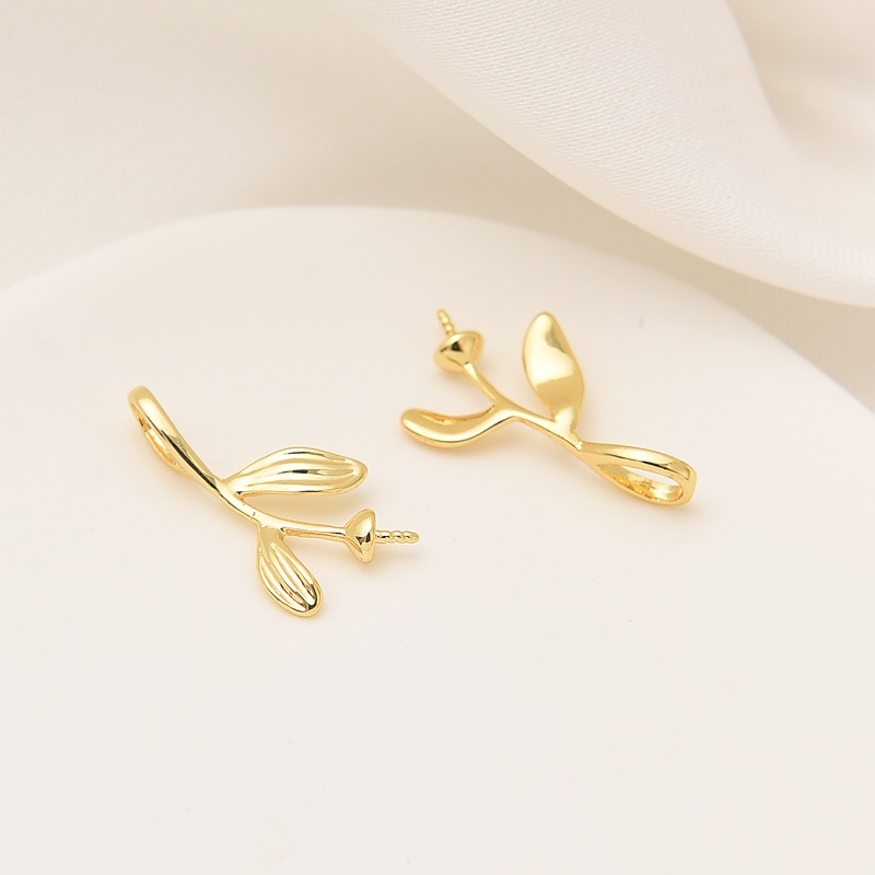 Mặt Dây Chuyền Bằng Đồng Mạ Vàng 18K diy Hình Chiếc Lá Bạch Kim Có Giá Đỡ Kim