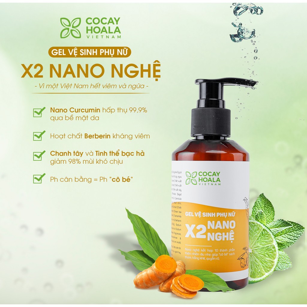 Dung dịch vệ sinh phụ nữ giảm ngứa gel x2 nano nghệ cỏ cây hoa lá 150 ml - ảnh sản phẩm 6