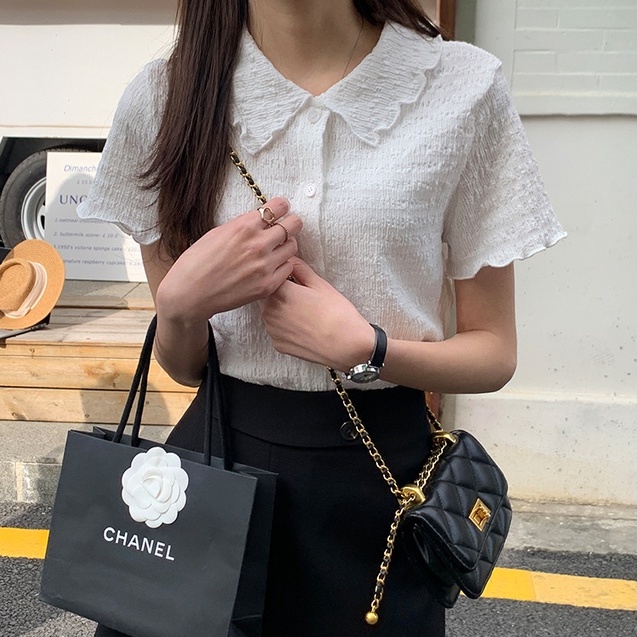 【Hana and Alice】Áo Thun POLO Dệt Kim Ngắn Tay Thời Trang