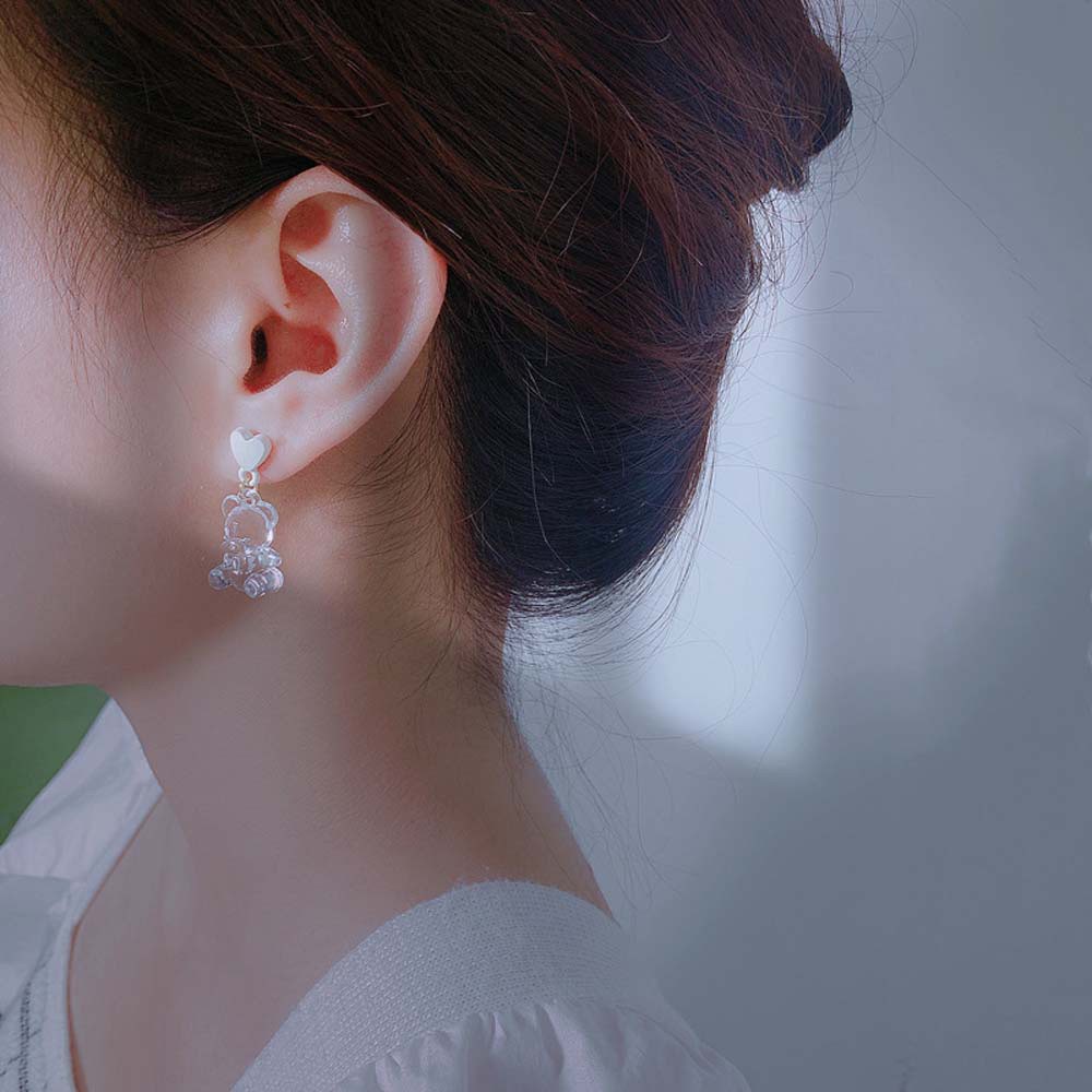Bông tai nhựa resin acrylic hình gấu màu kẹo ngọt ngào thời trang cho nữ
