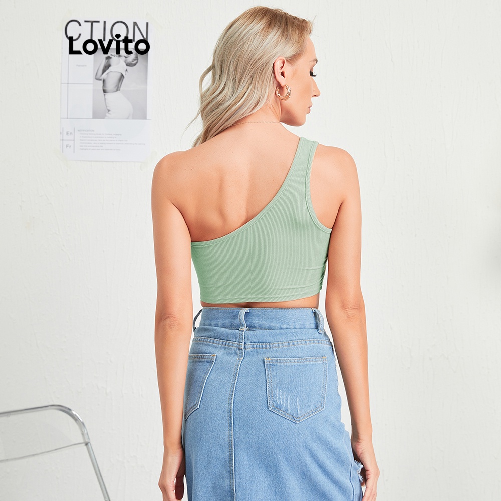 Áo Croptop Lovito Giáng Sinh Vai Chéo Dây Quấn Không Đối Xứng Màu Trơn L03028 (Đen) | BigBuy360 - bigbuy360.vn