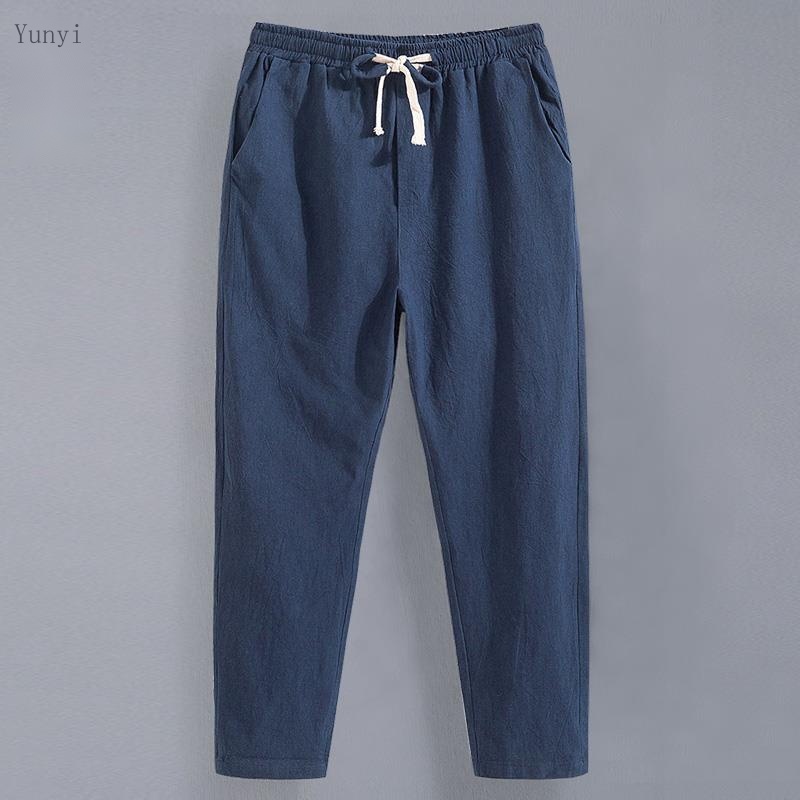 Quần Chín Tấc Vải Lanh Cotton Ống Suông Trẻ Trung Hợp Xu Hướng Cho Nam