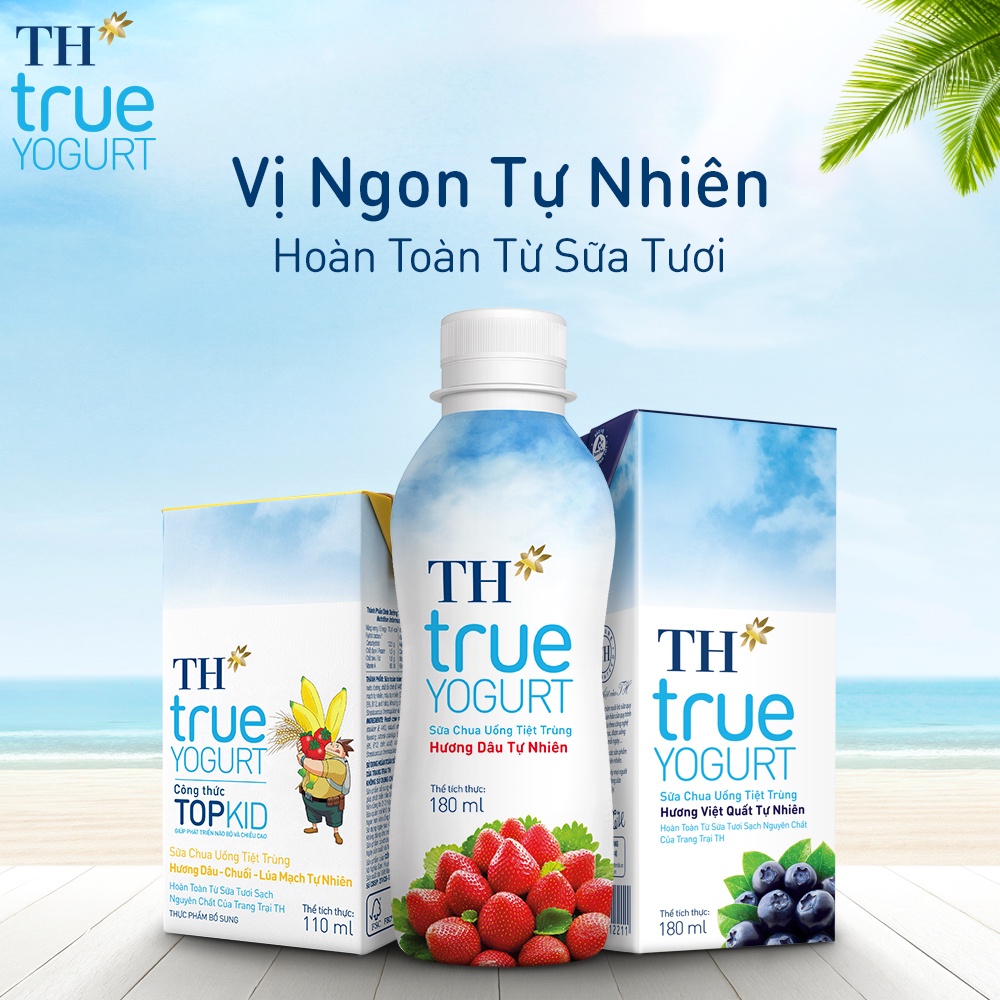 Thùng 48 hộp sữa chua uống tiệt trùng hương dâu tự nhiên TH True Yogurt 180ml (180ml x 48)