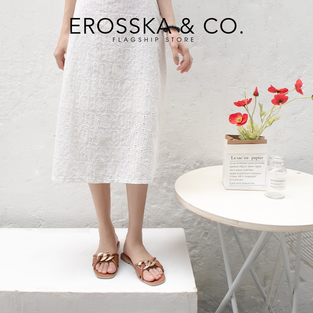 Erosska - Dép quai xích thời trang Erosska 2022 phối dây mảnh màu xanh - DE040
