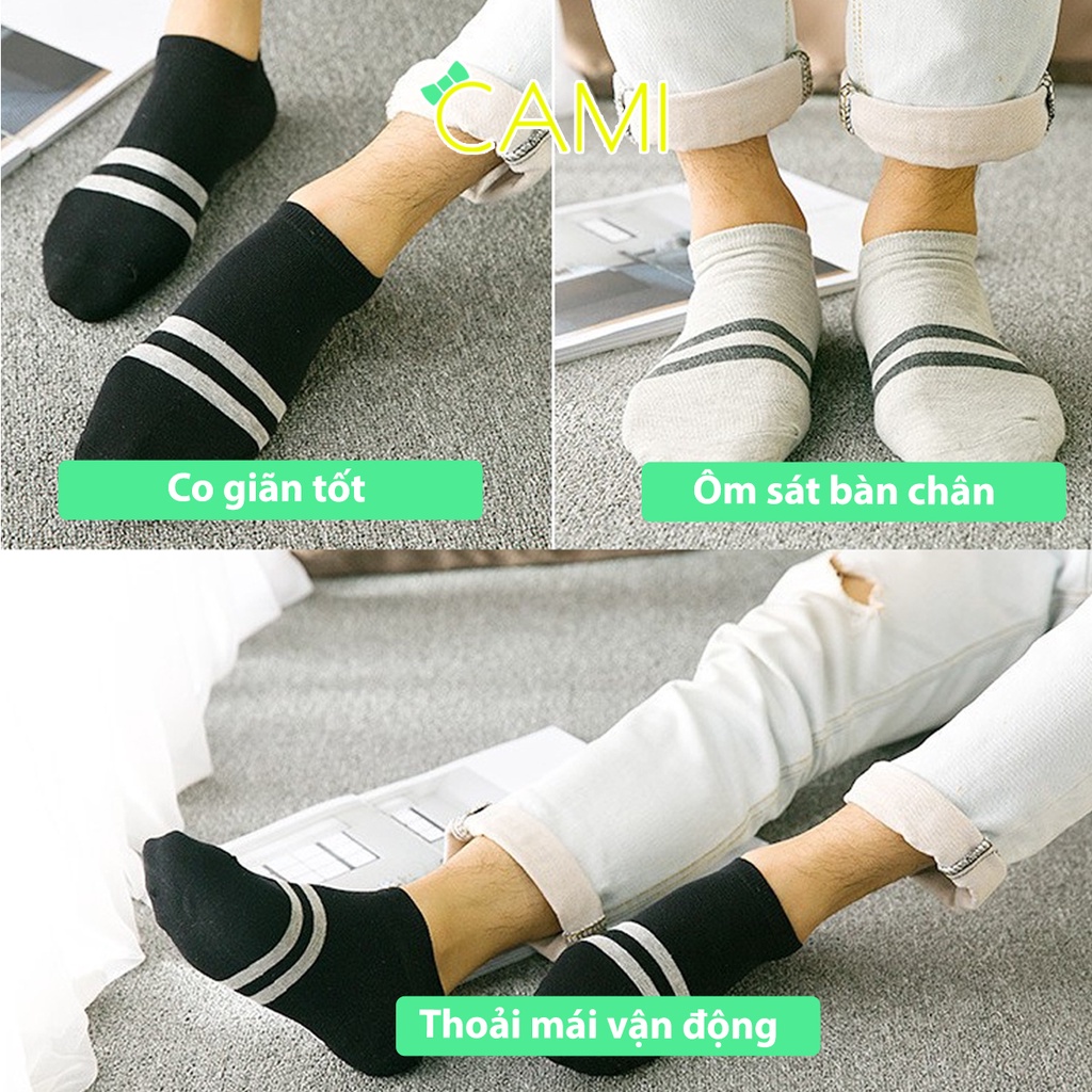Vớ cổ ngắn nam nữ sọc ngang bàn chân, chất liệu cotton thoáng khí, thân thiện với làn da, êm chân - Cami - CMPK216