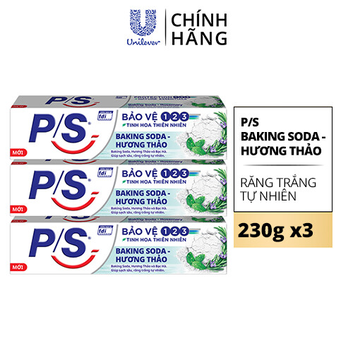 Bộ 3 Hộp Kem Đánh Răng P/S Thiên Nhiên Baking Soda - Hương Thảo Trắng Răng Tự Nhiên 230G