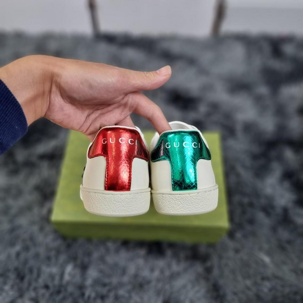 Giày Gucci Love,  Giày Thể Thao Gucci Chun + GC ong vàng rắn thêu Hàng Cao Cấp  Vanil Full Box Xanh