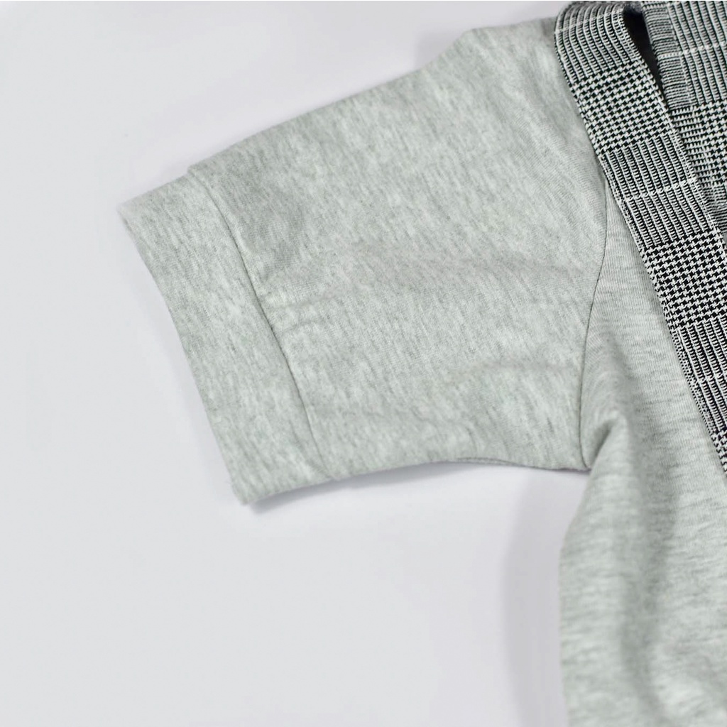 Quần áo trẻ em Bobicraft - Bộ đồ liền thân bodysuit ROMPER QUẦN YẾM BÉ TRAI CARO XÁM  - Cotton hữu cơ organic an toàn