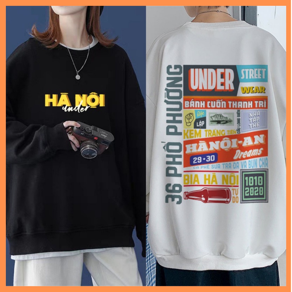 Áo sweater LOGO under Hà Nội Form Rộng, Áo hoodie nỉ UNISEX Nam Nữ In Hình Local Brand mã 58