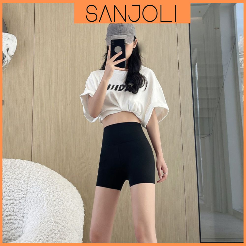 Quần Legging Đùi Nữ Thun Cạp Cao Biker Lửng Ngố Dáng Ôm Bigsize Tập Gym Yoga SANJOLI QD003