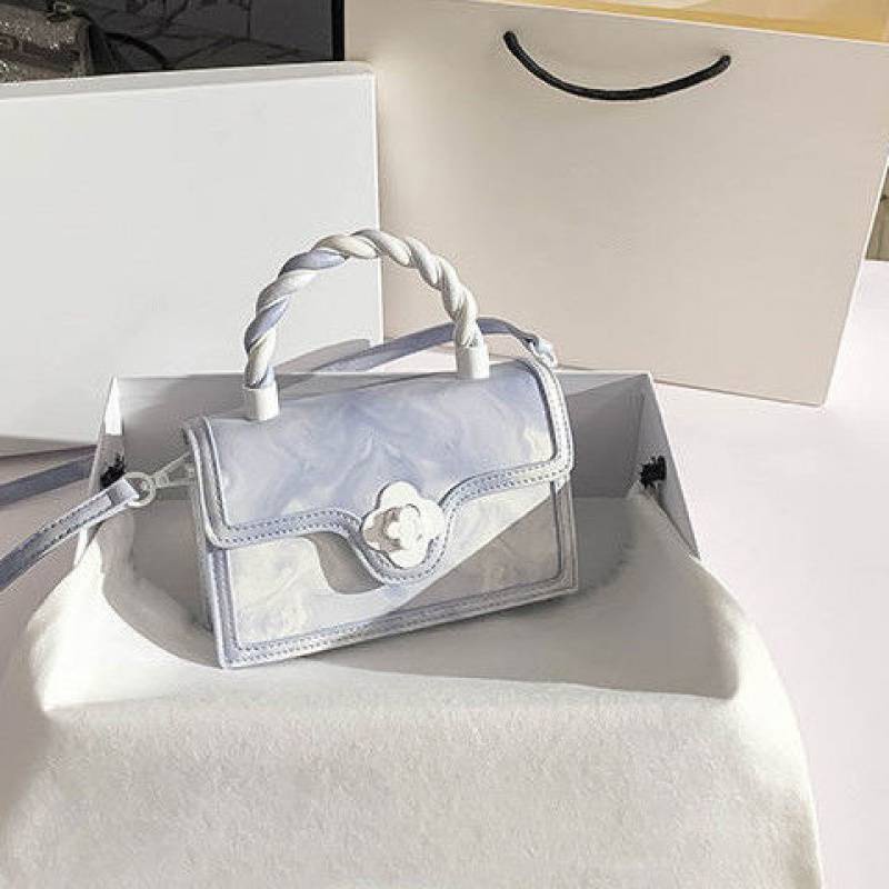 Túi Đeo Chéo Hình Vuông Nhỏ Thiết Kế Phối Khóa Hoa Màu Xanh Dương Phong Cách Xuân Hè Mới 2022