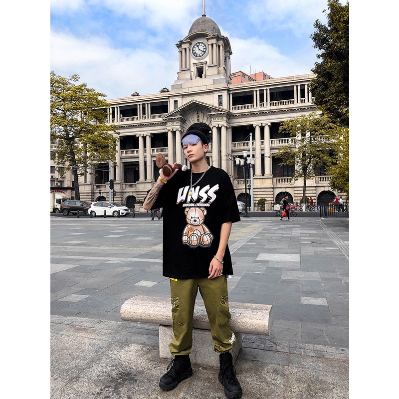 Áo thun tay lỡ in hình gấu UNSS ❤️ Áo phông oversize form rộng unisex  nam nữ - A13 - Happy Style