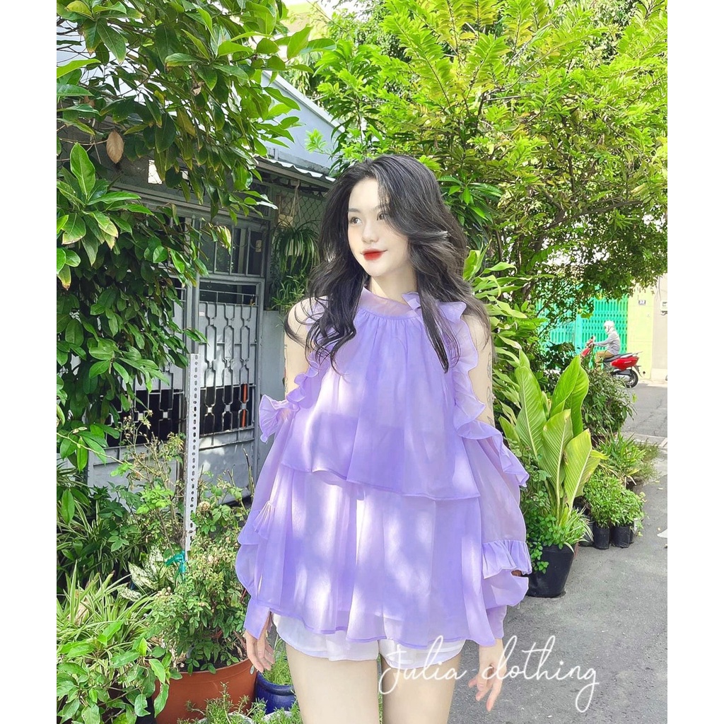 Áo bánh bèo tiểu thư tơ lụa xinh xắn áo sơ mi kiểu nữ vintage LT374