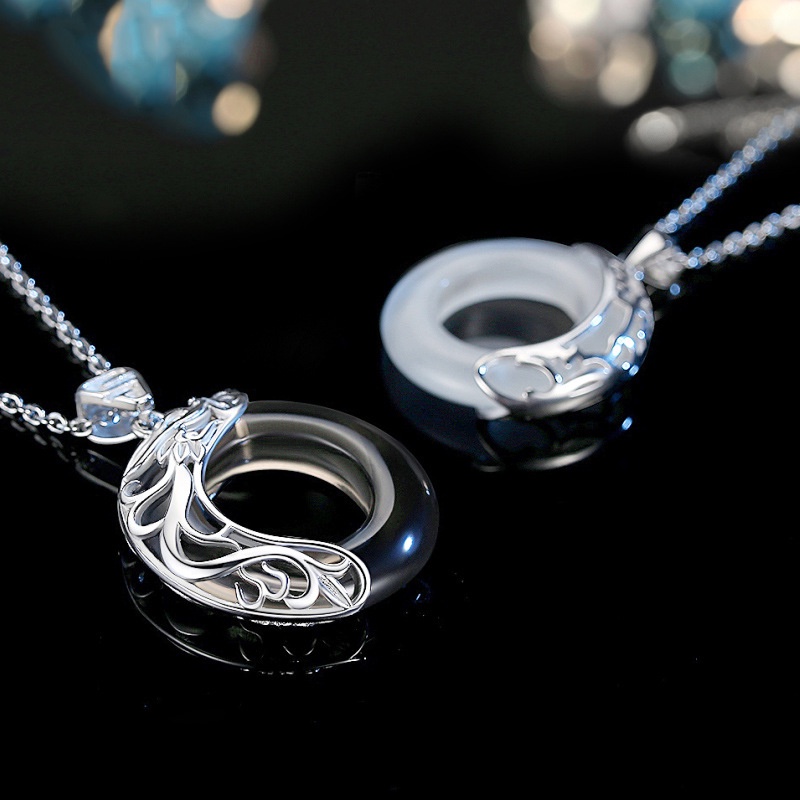 Cặp Vòng cổ Mặt Hình Rồng Phượng Hoàng Mặt Trời Mặt Trăng Màu Đen