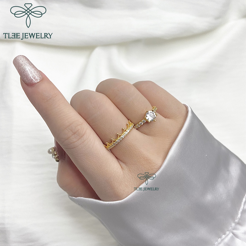 Nhẫn bạc nữ TLEE king nạm đá cao cấp xi vàng 14k TleeJewelry A0105