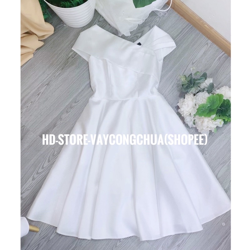 V212 VÁY ĐẦM TRẮNG DỰ TIỆC, DẠ HỘI KỶ YẾU PROM, VÁY CÔNG CHÚA TIỂU THƯ, ĐẦM THIẾT KẾ CHÉO VAI ĐI TIỆC CƯỚI