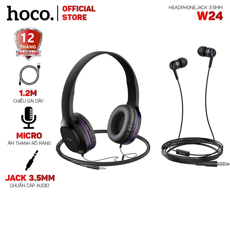 Tai nghe chụp tai Hoco W24 kèm tai nghe jack 3.5mm dài 1.2m